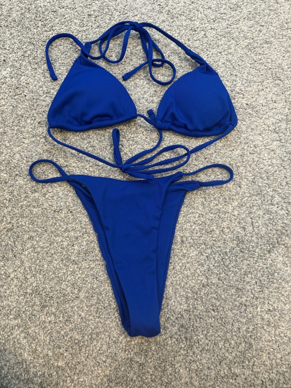 SHEIN Royal Blue Ribbed Triangle Bikini Set